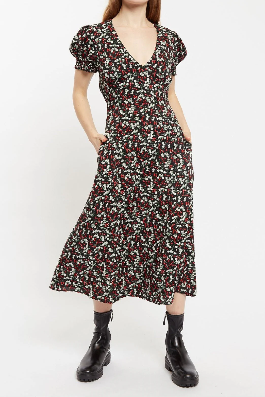 Louche Minerva Jolly Ditsy Print Puff Sleeve Midi Dress