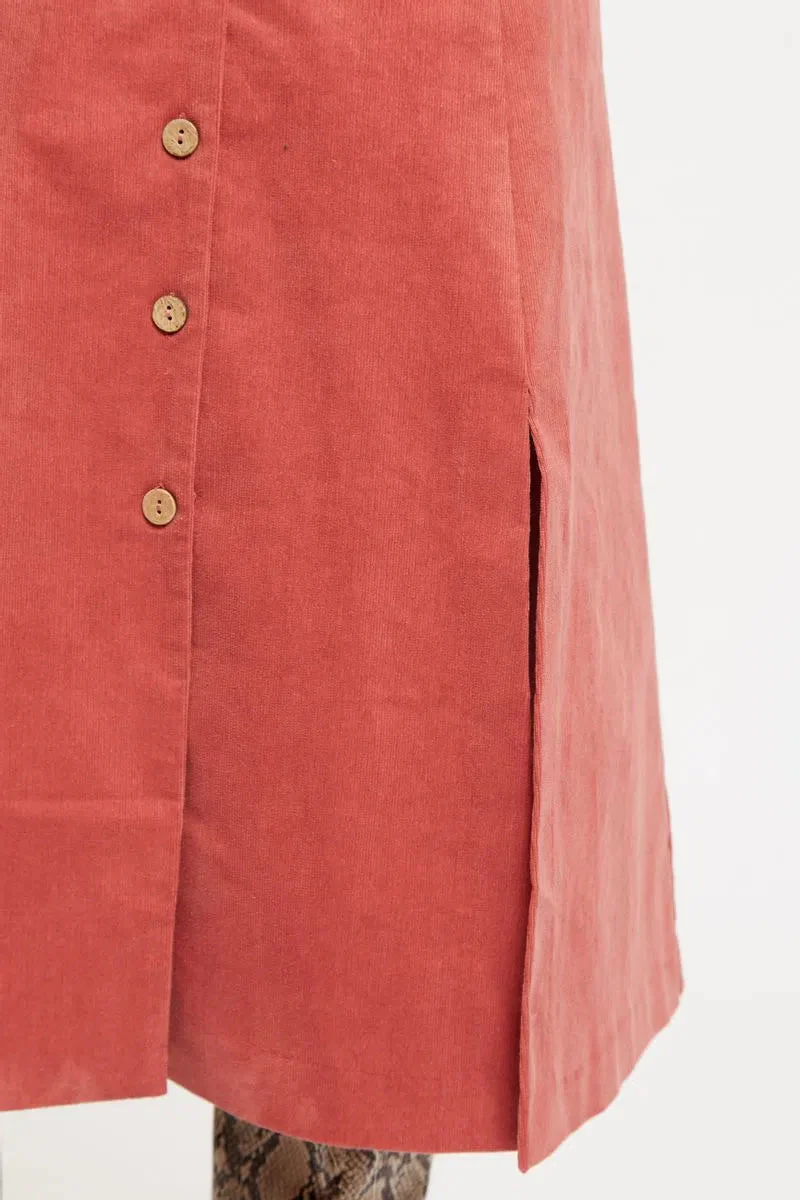 Louche Mollie Baby Cord Puff Sleeve Midi Shirtdress Blush Pink - Image 5