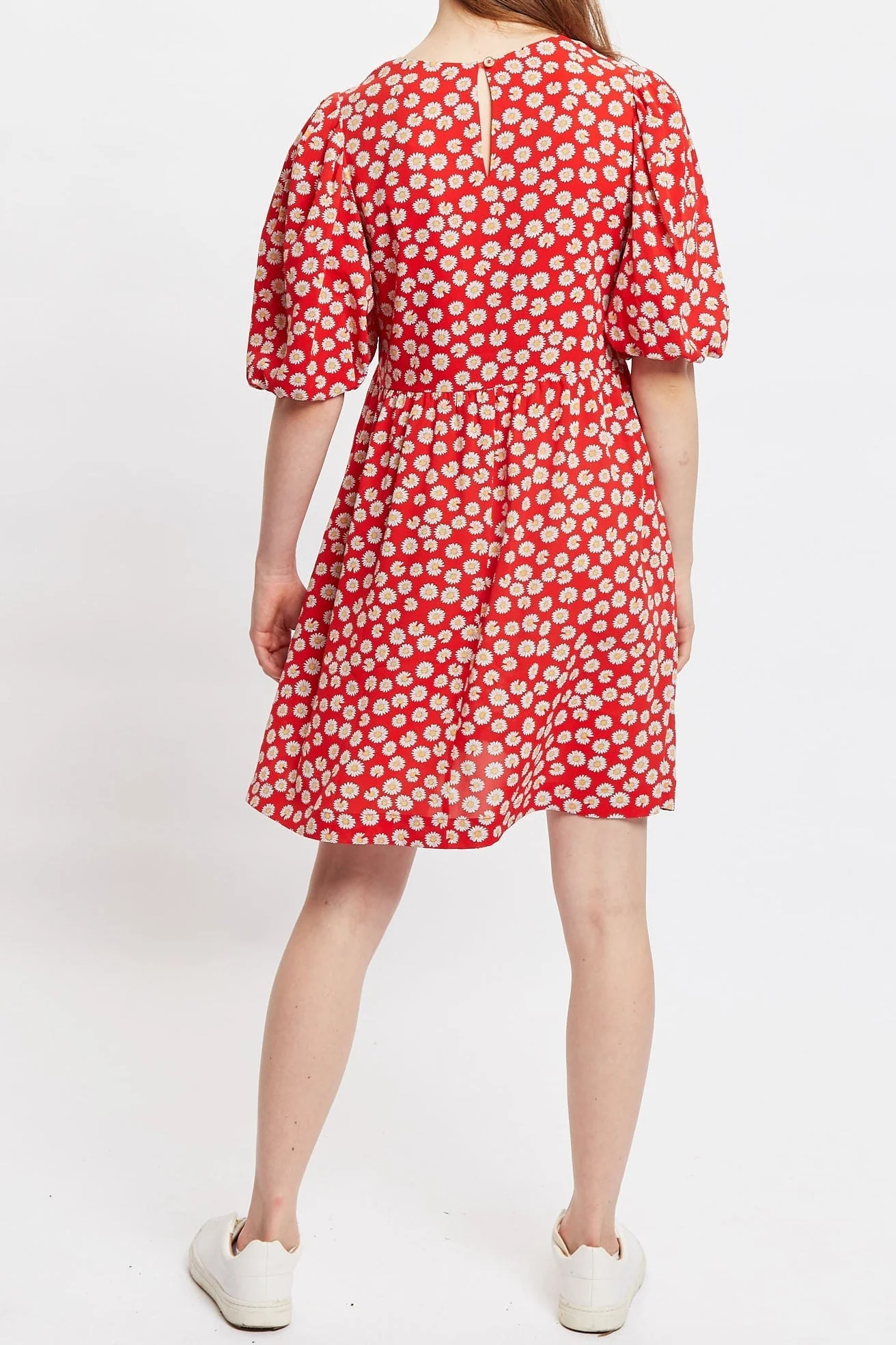 Louche Nacera Daisy Dancer Print Statement Sleeve Mini Dress - Red - Image 2