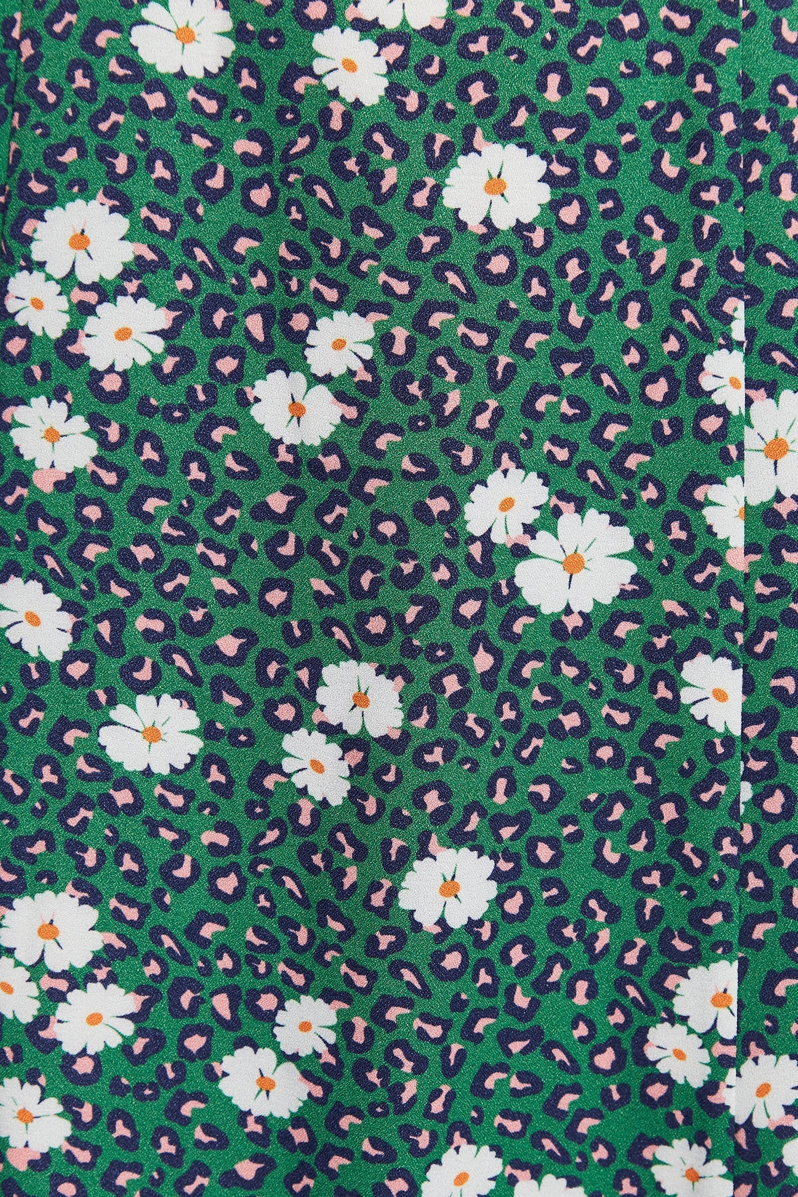 Louche Nadine Roaring Daisy Print Square Neck Balloon Sleeve Midi Dress - Green - Image 5