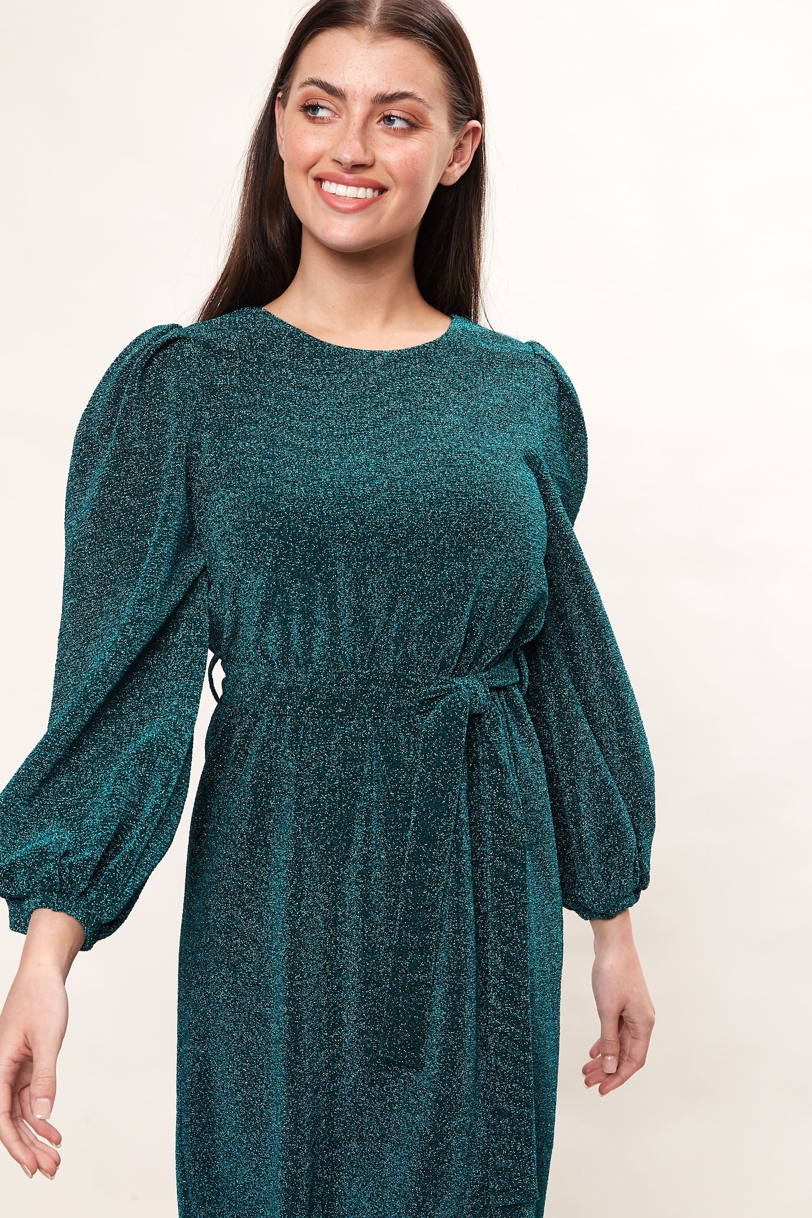 Louche Roza Lurex Jersey V Back Midi Dress - Petrol - Image 5