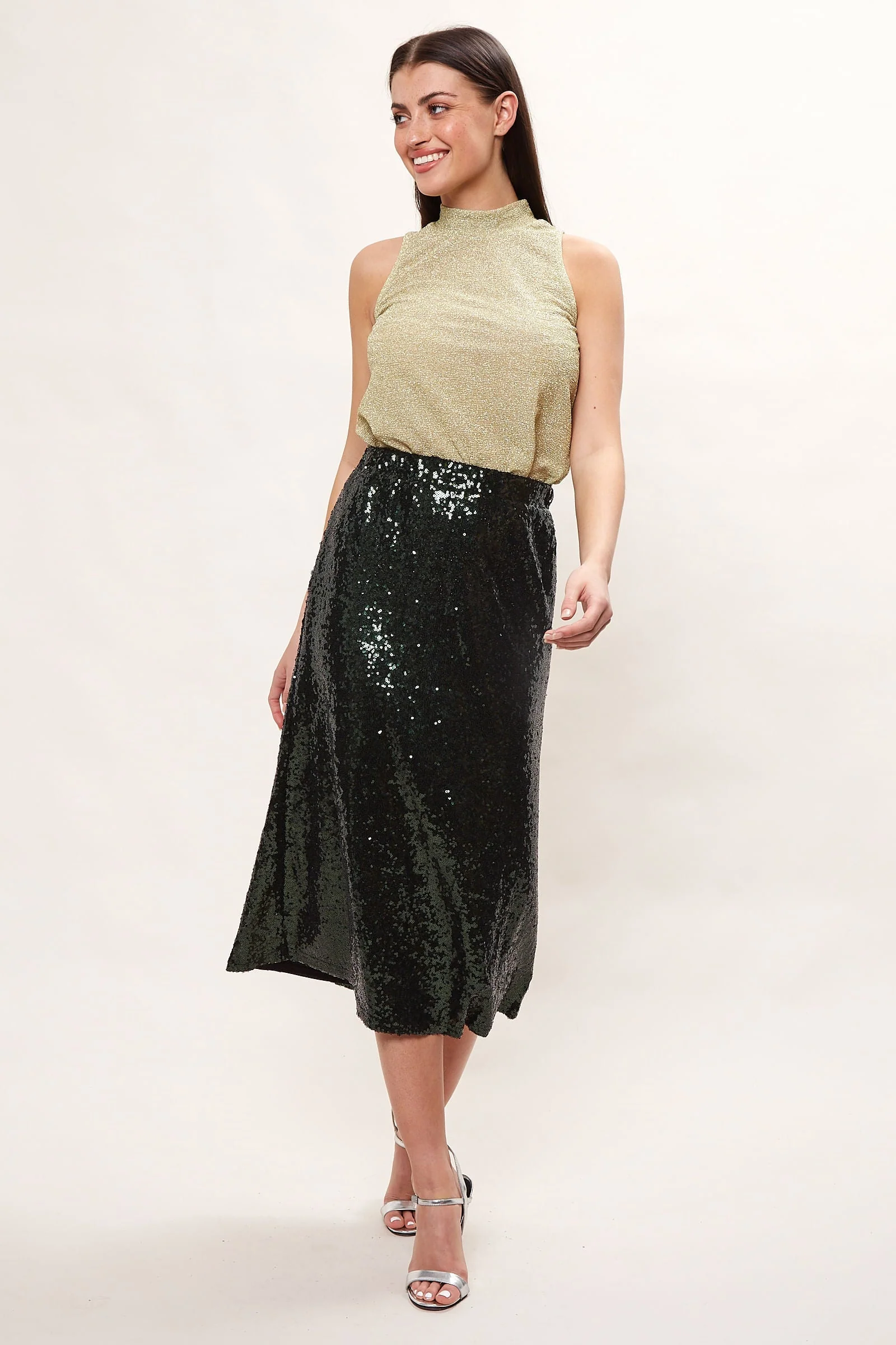 Louche Saro Sequin Midi Skirt - Green - Image 4