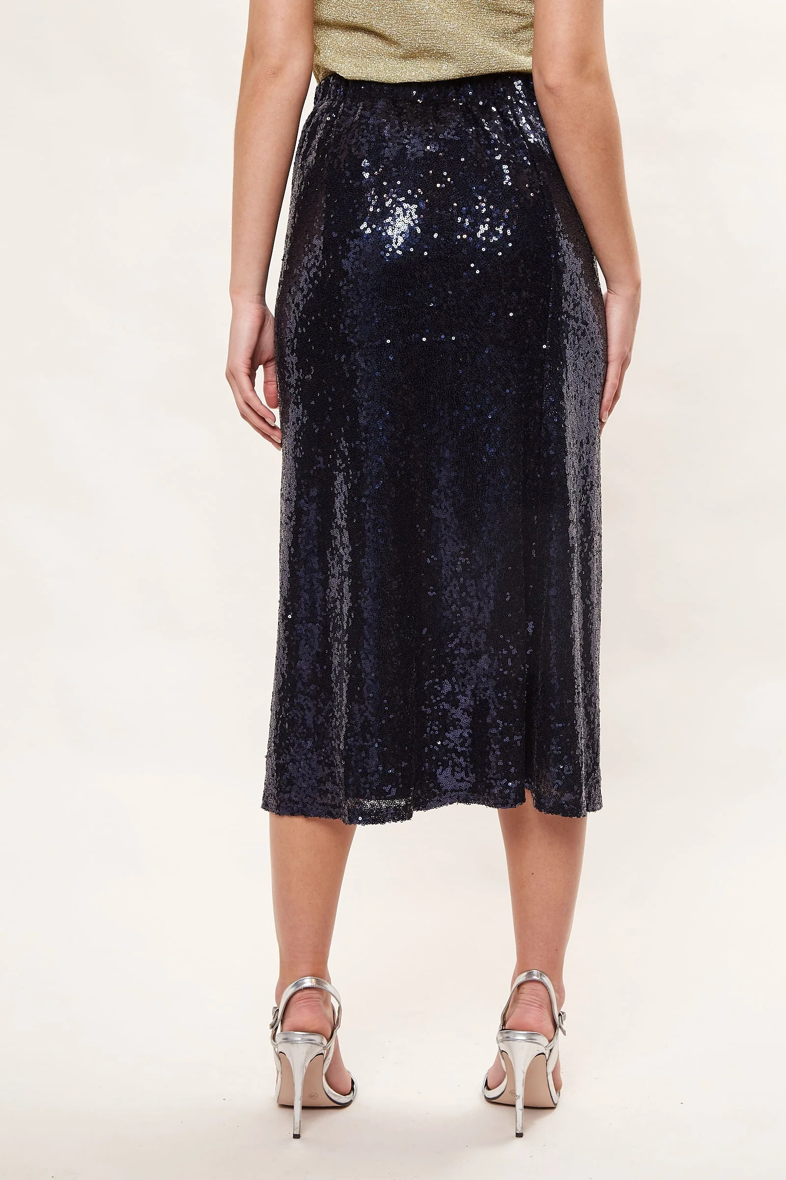 Louche Saro Sequin Midi Skirt - Navy - Image 2