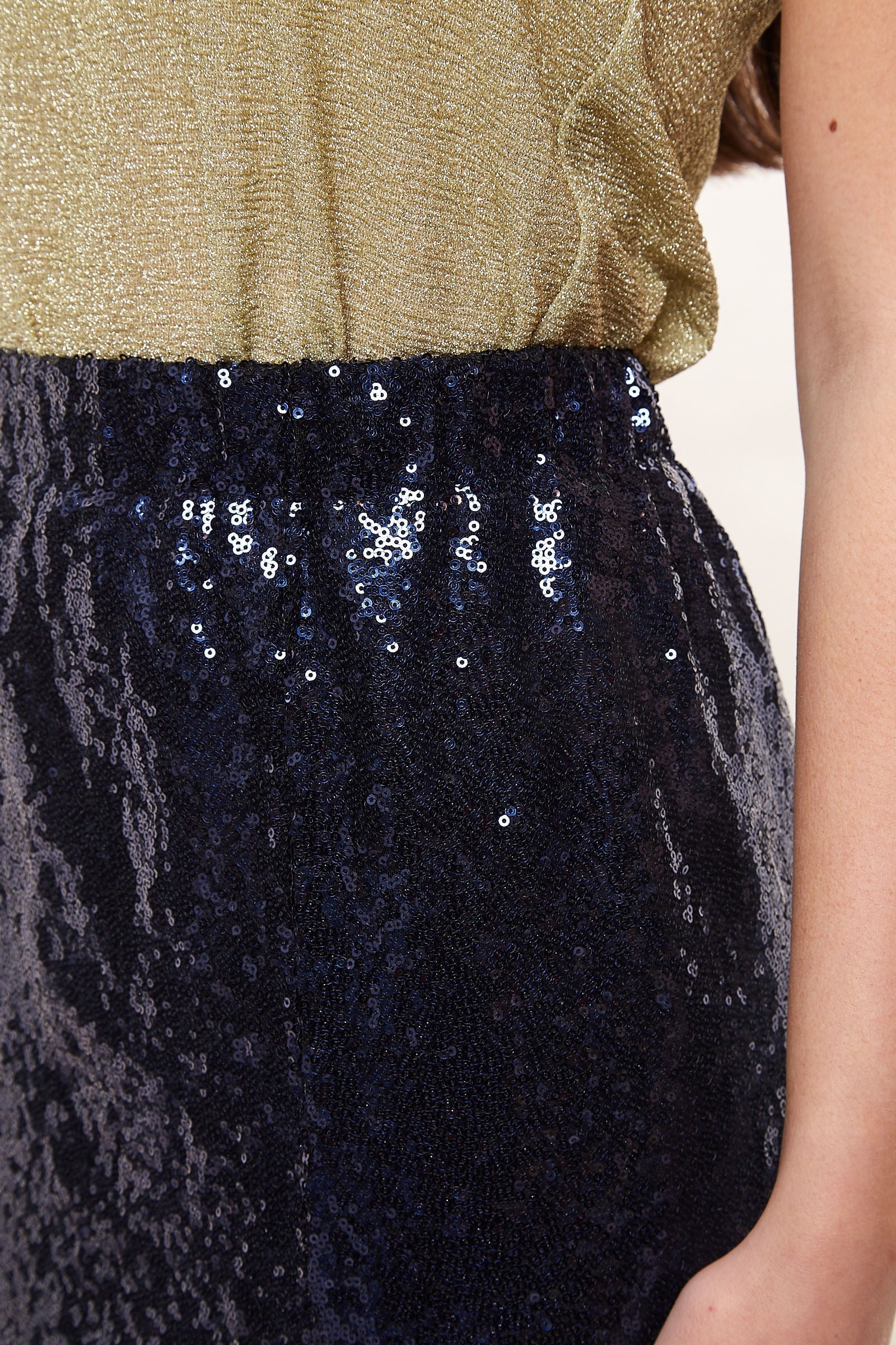 Louche Saro Sequin Midi Skirt - Navy - Image 3