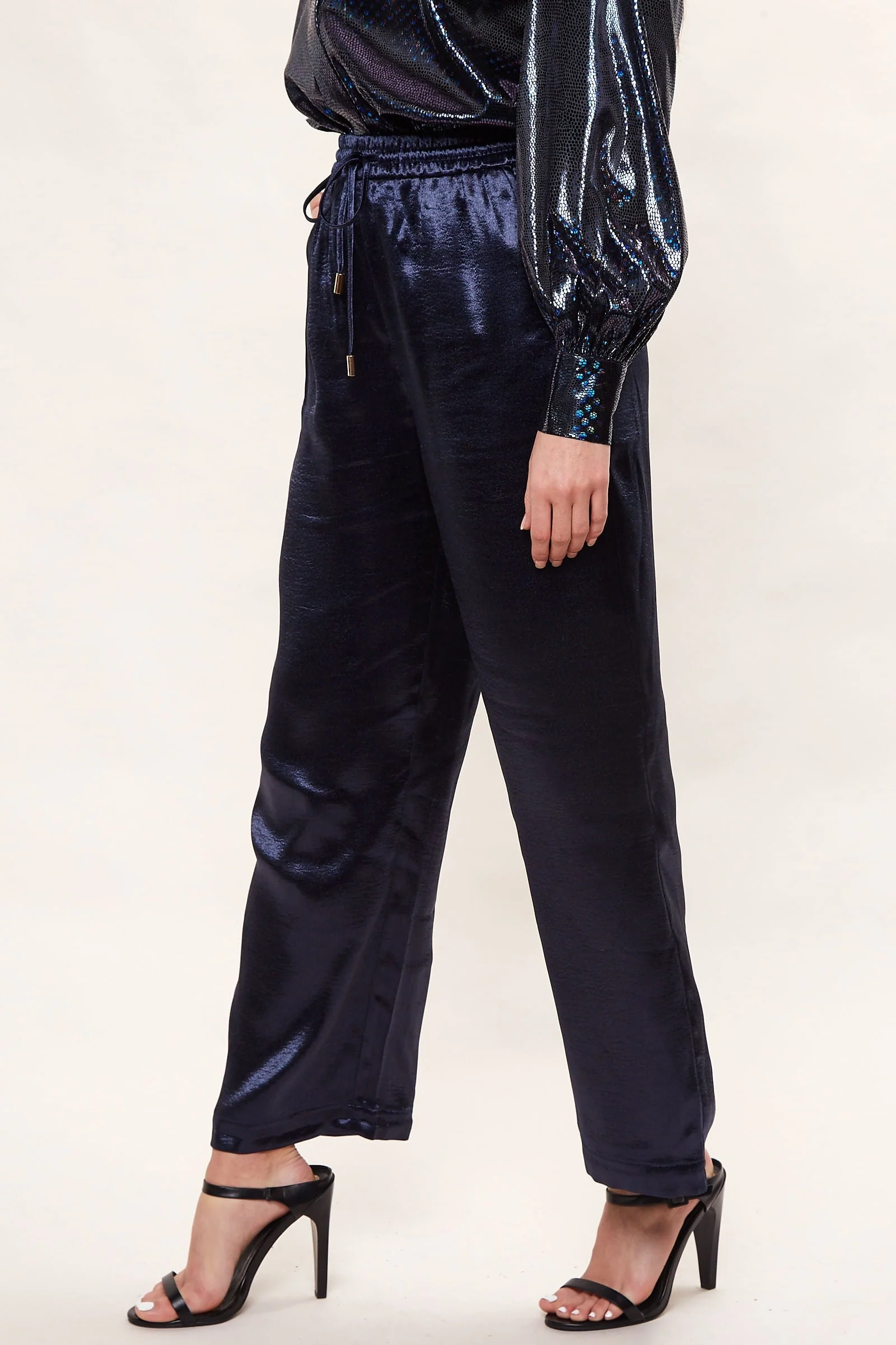 Louche Satin Emmanuella Pull On Trouser - Navy - Image 5