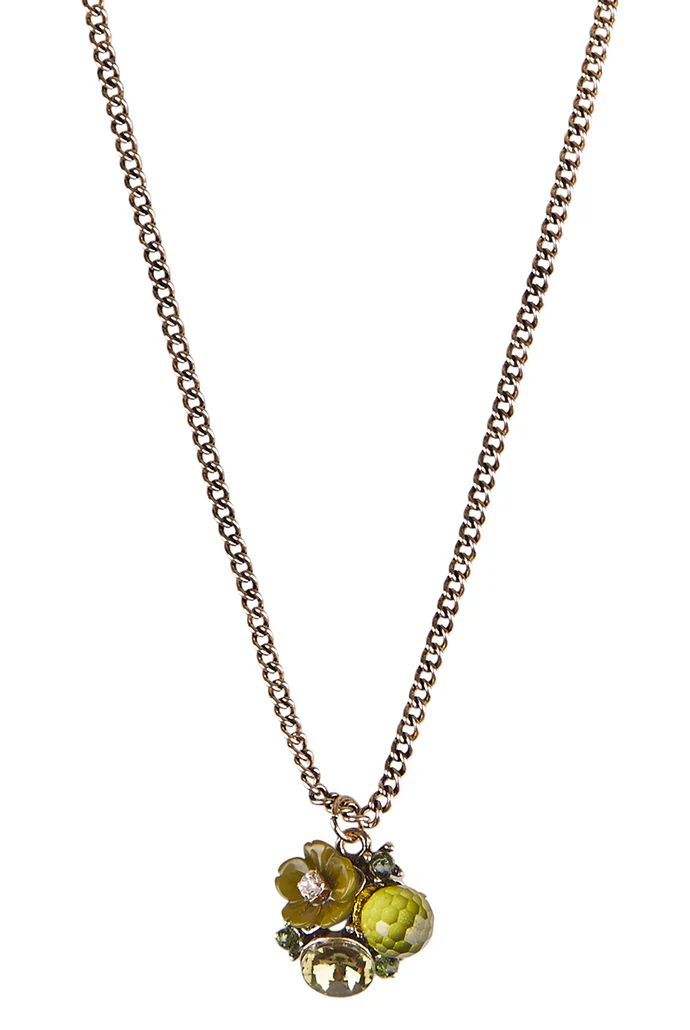 Louche Zara Green Flower Necklace Gold - Image 3