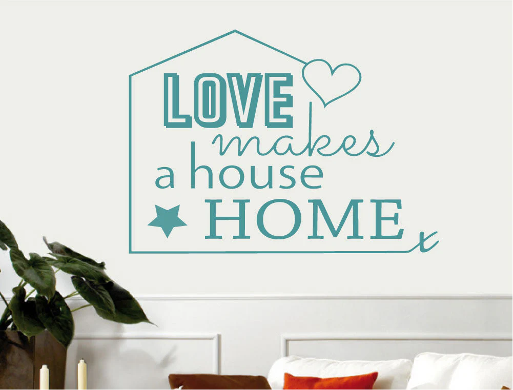 Love Makes a House Home Wall Sticker – Elegant Vinyl Quote for Living Room