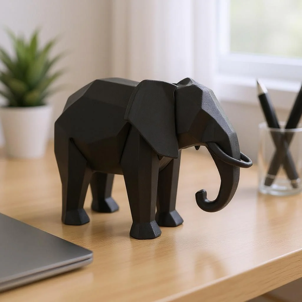Low-Poly Elephant Statue - Geometric Modern Home Decor - Image 2