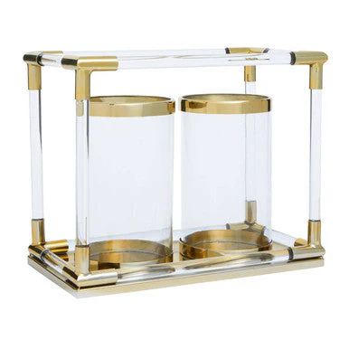Lucita Double Candle Holder in Gold Finish and Acrylic - Image 2