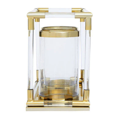 Lucita Double Candle Holder in Gold Finish and Acrylic - Image 3