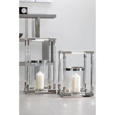 Lucita  Small Candle Holder in  Silver Finish and Acrylic - Image 4