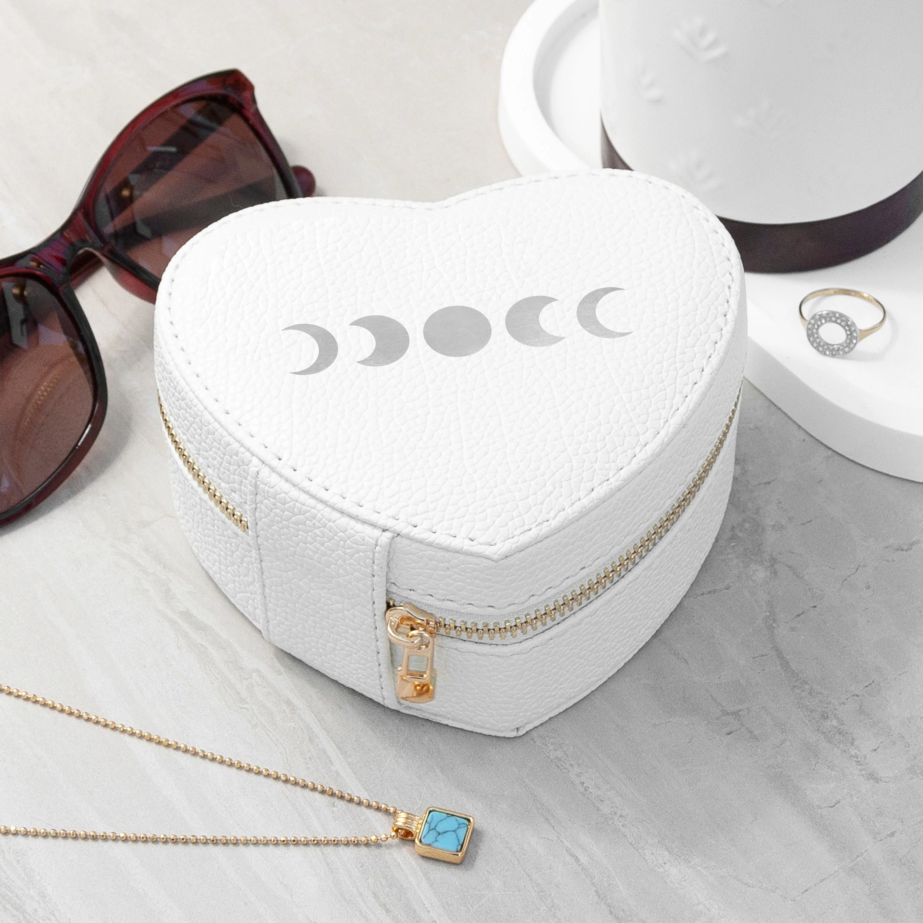 Lunar Phase White Heart Jewellery Case - Image 2