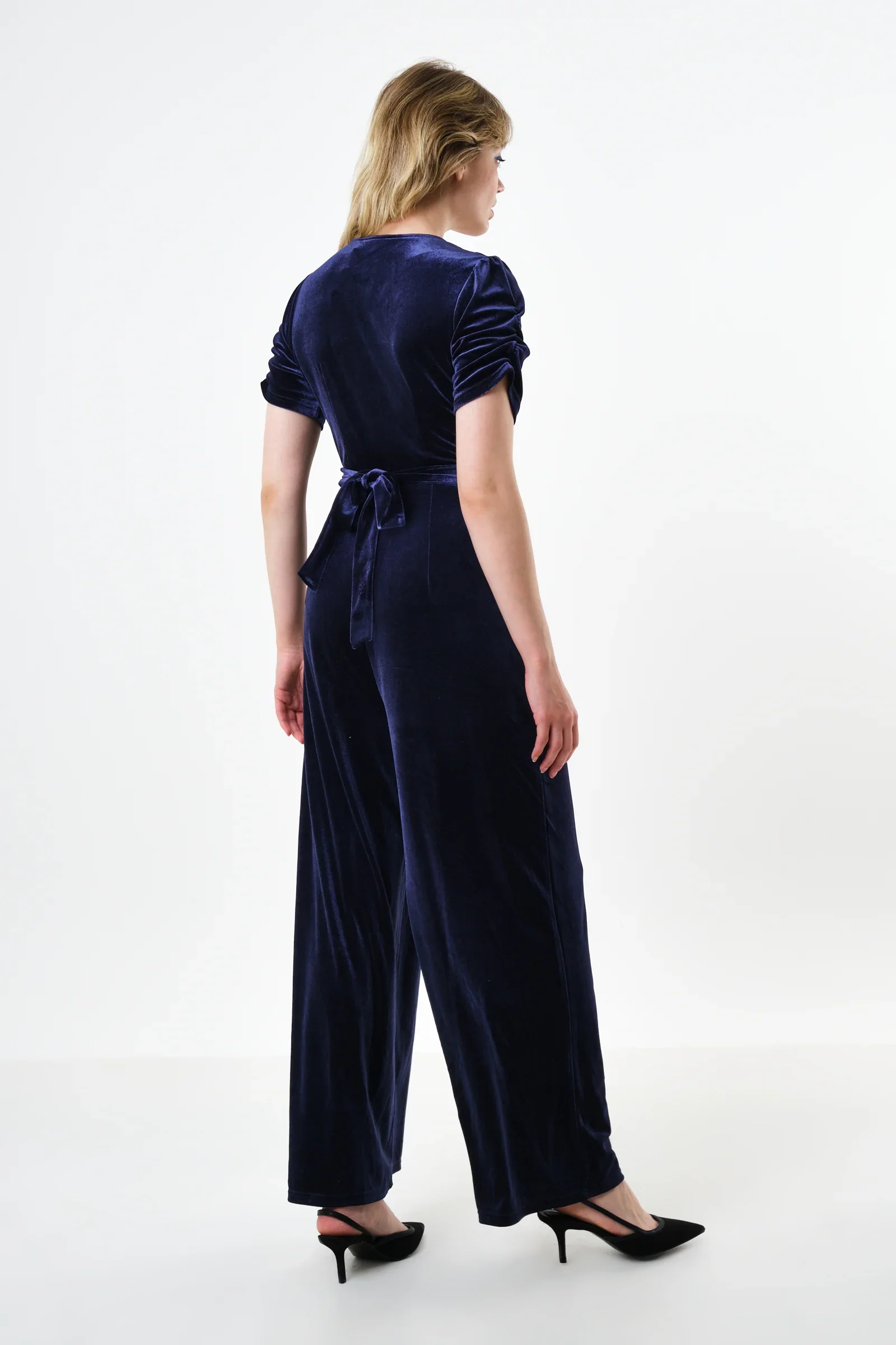 Lyes Velvet Short Sleeved Jumpsuit - Navy - Image 2