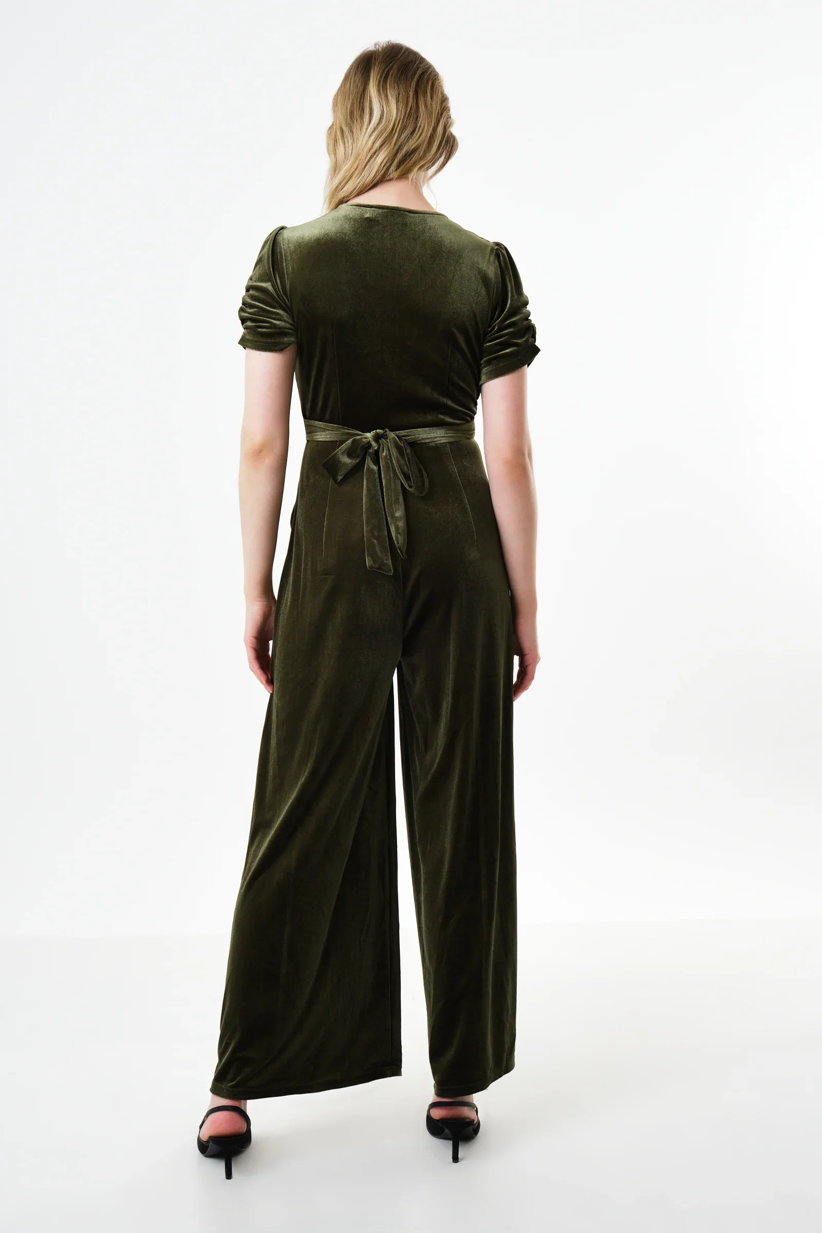 Lyes Velvet Short Sleeved Jumpsuit - Sage - Image 2