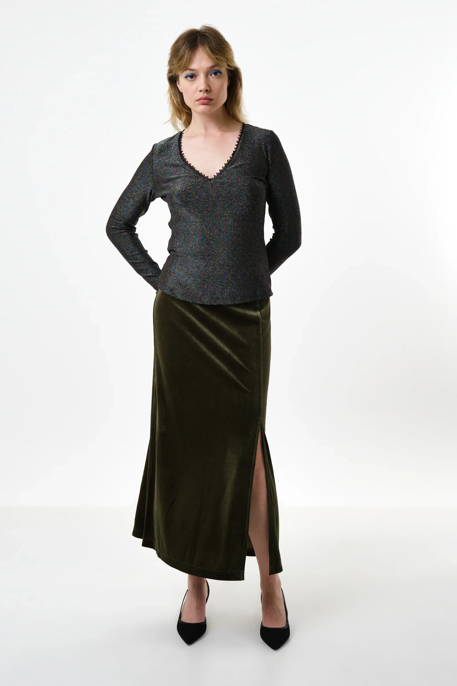Maeko Sparkle V-Neck Top - Multi - Image 4