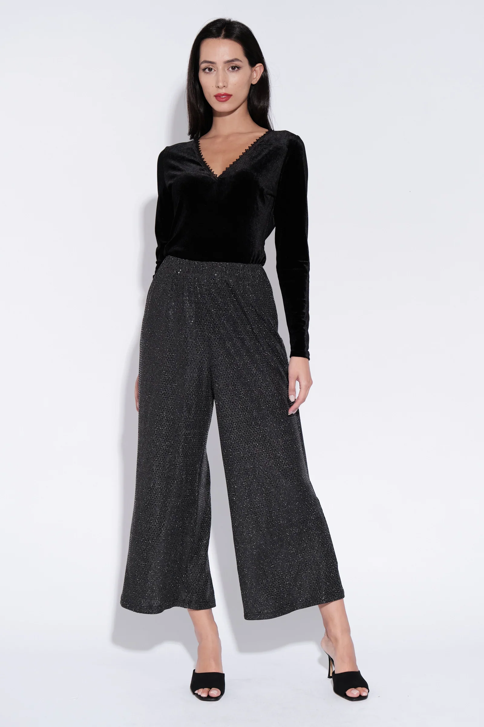 Maeko Velvet V Neck Top in Black - Image 4