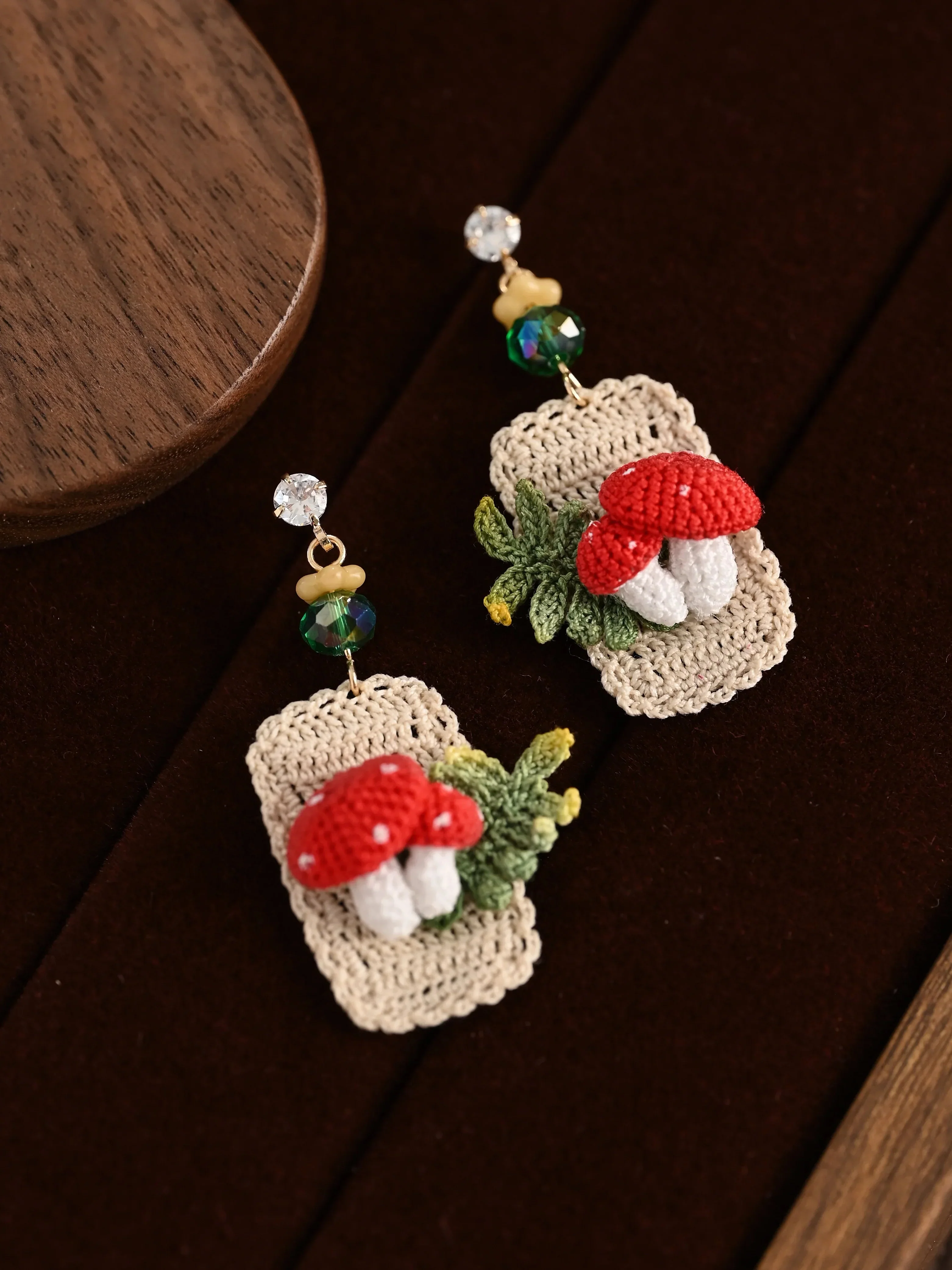 Magic Carpet Mushroom Micro-Crochet Earrings – Whimsical Handmade Forest Charms - Image 2