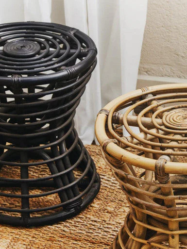 Maka Grey Natural Rattan Stool - Image 6