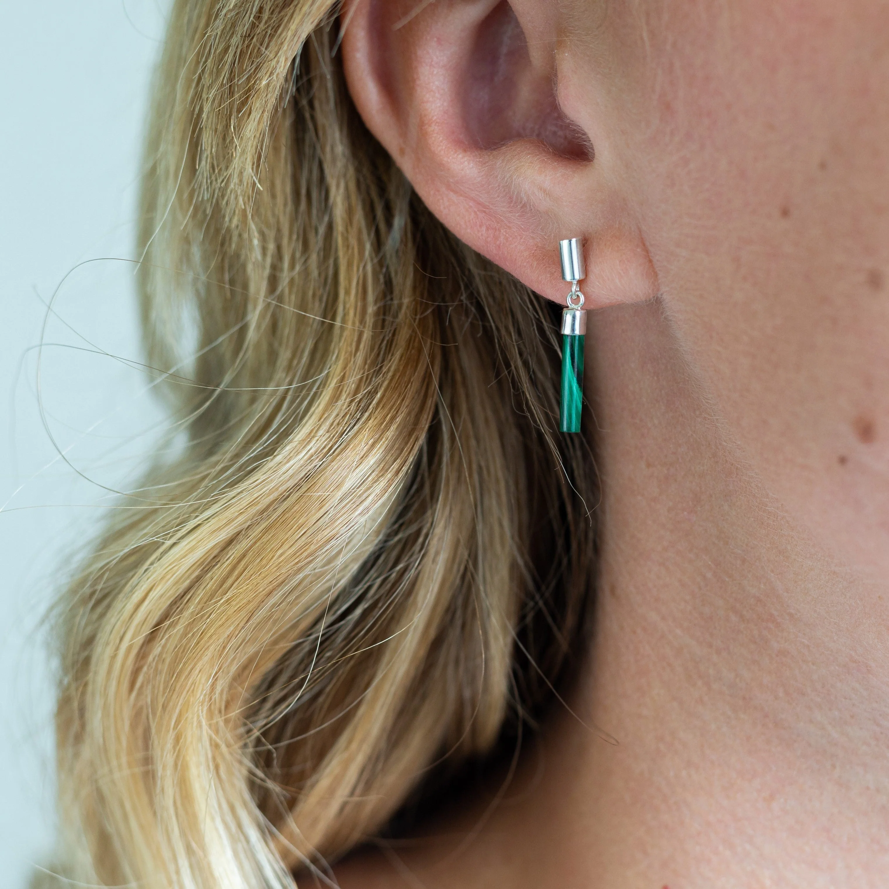 Malachite Drop Bar Gold Stud Earrings - Image 3