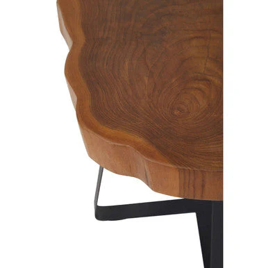 Solid Teak Wood Side Table with Asymmetric Top and Black Cross Bas, Manado - Image 5