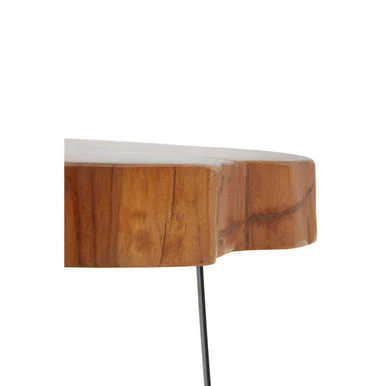 Solid Teak Wood Side Table with Asymmetric Top and Black Cross Bas, Manado - Image 7