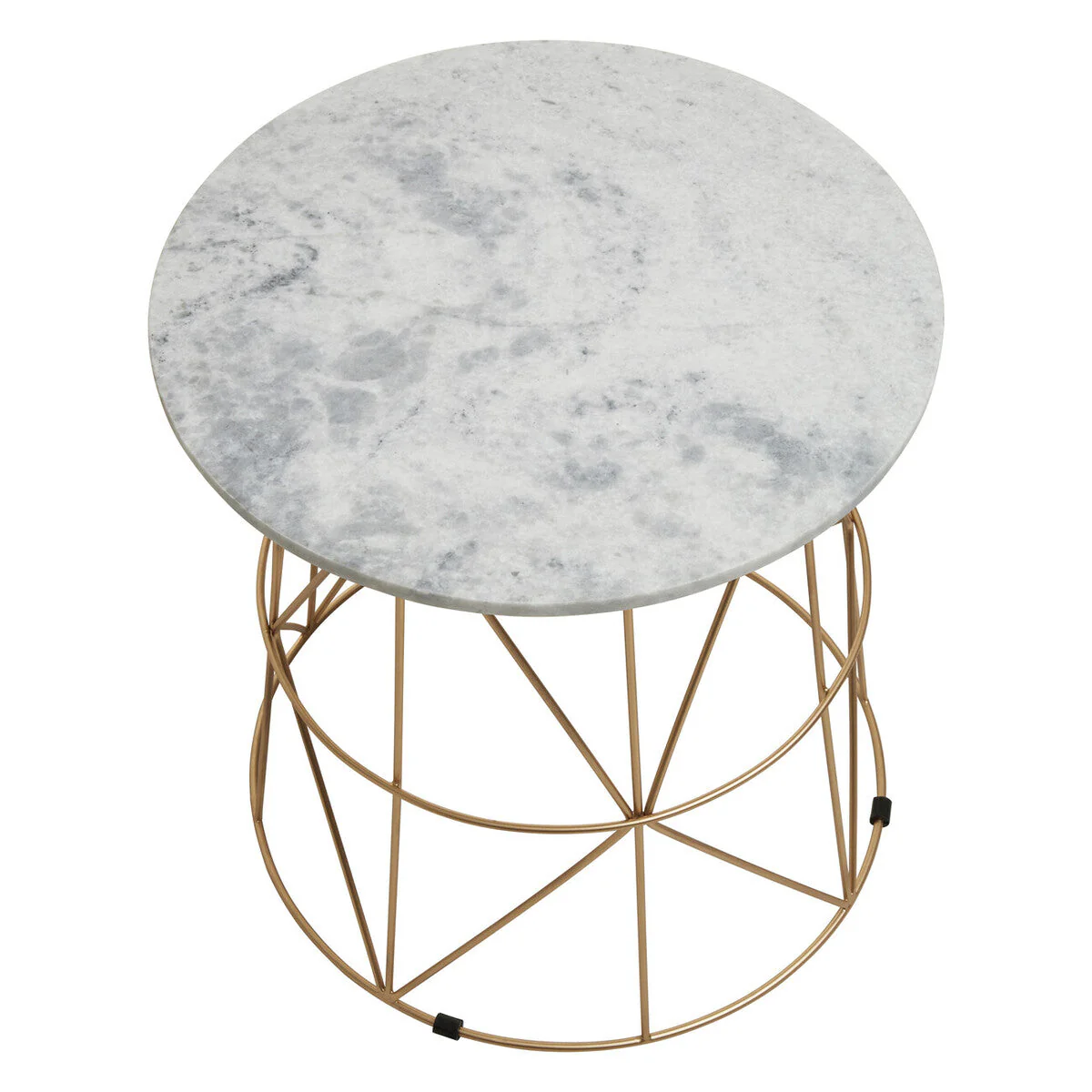 White Marble Top Round Side Table with Gold Cage Metal Frame, Mandoli - Image 5