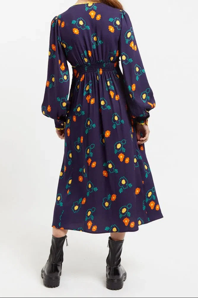Marize Clarice Floral Print V Neck Long Sleeve Midi Dress - Image 2