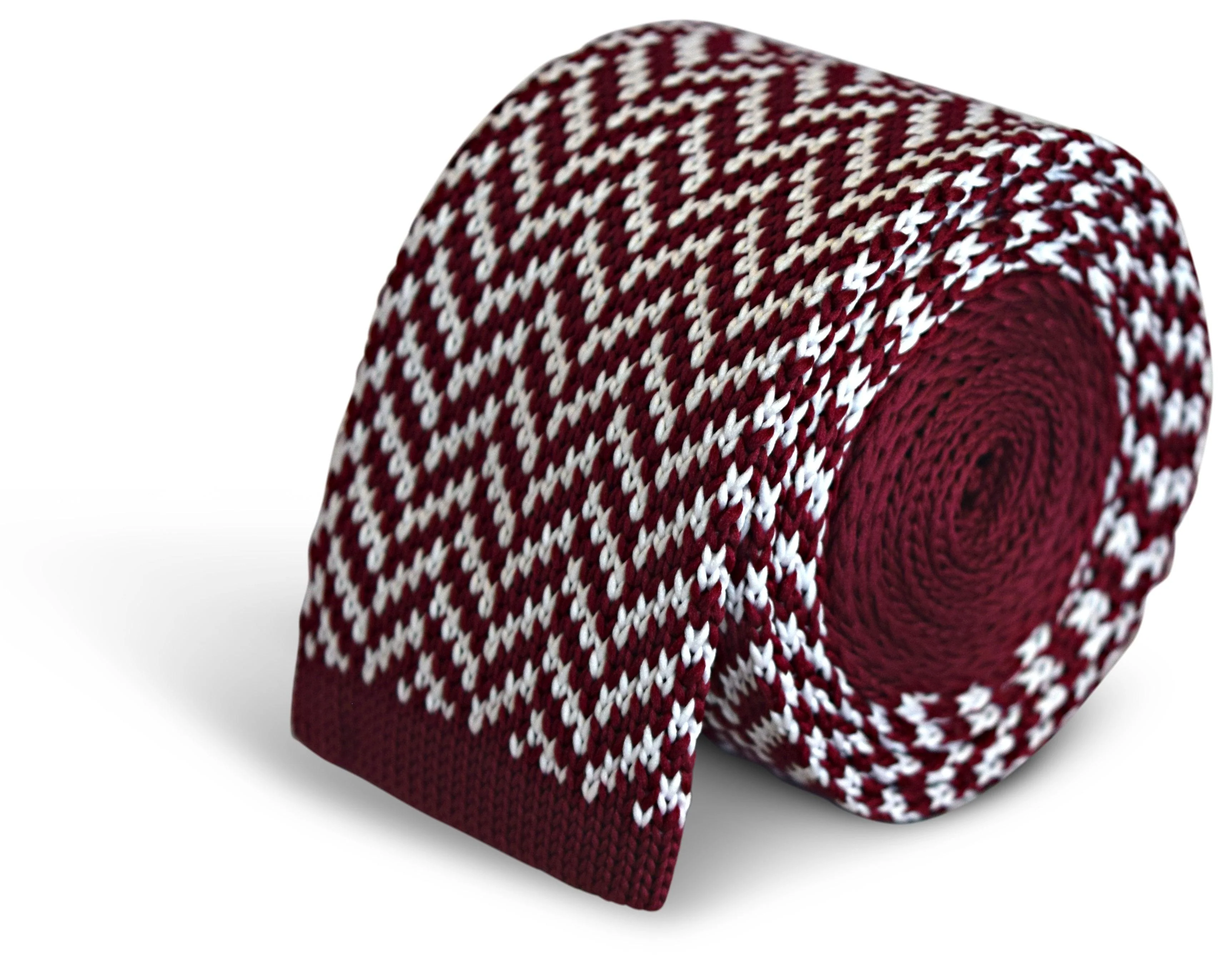 maroon and white herringbone knitted tie - Image 2