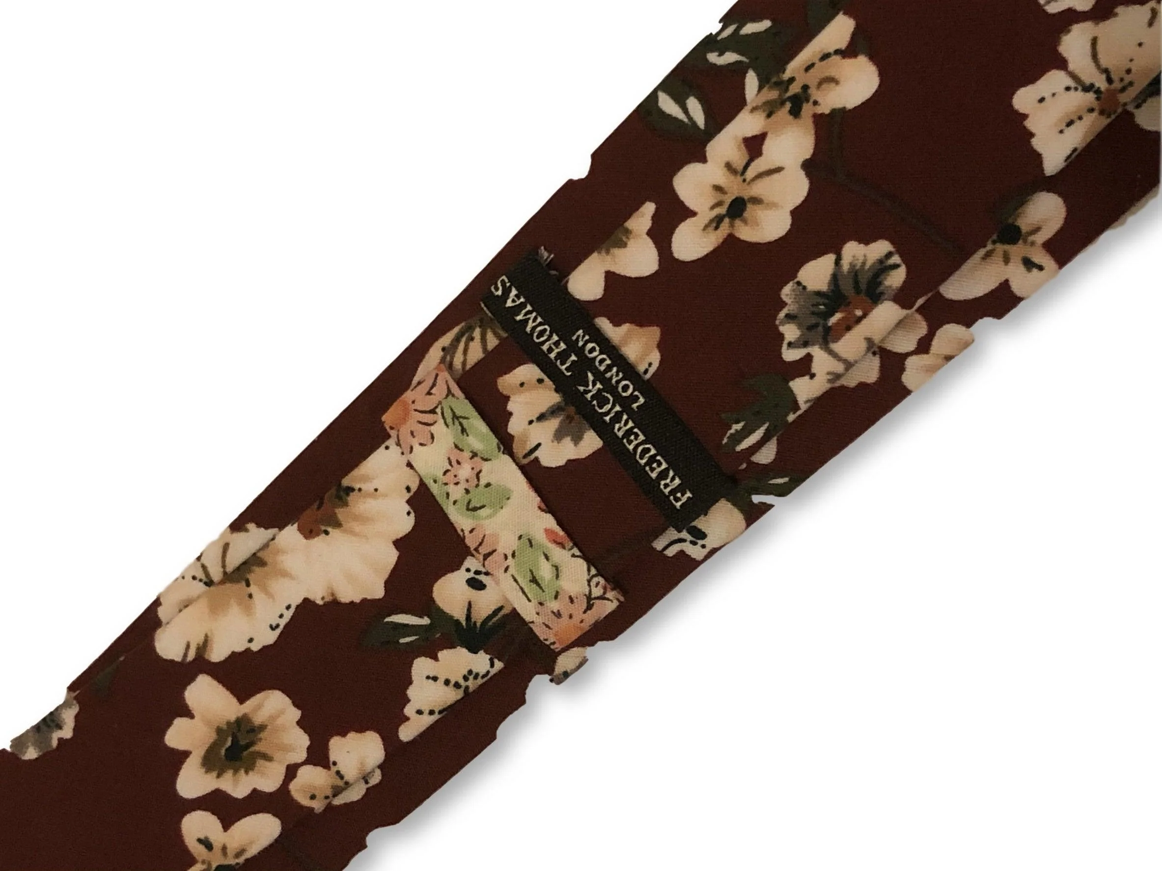 maroon burgundy red with blush pink peony flower design cotton tie - Image 3