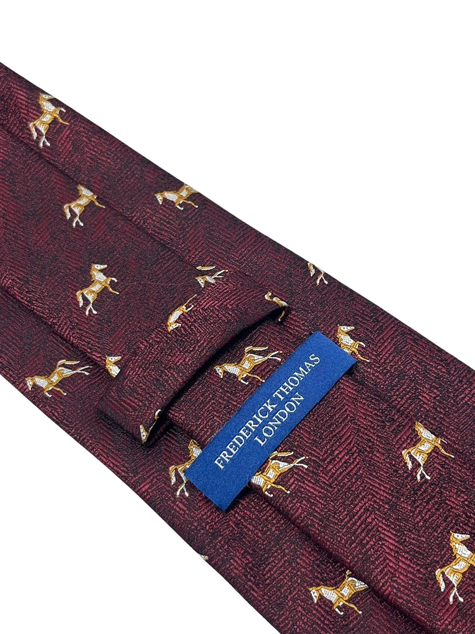 Maroon herringbone tie with thoroughbred horse design - Image 4