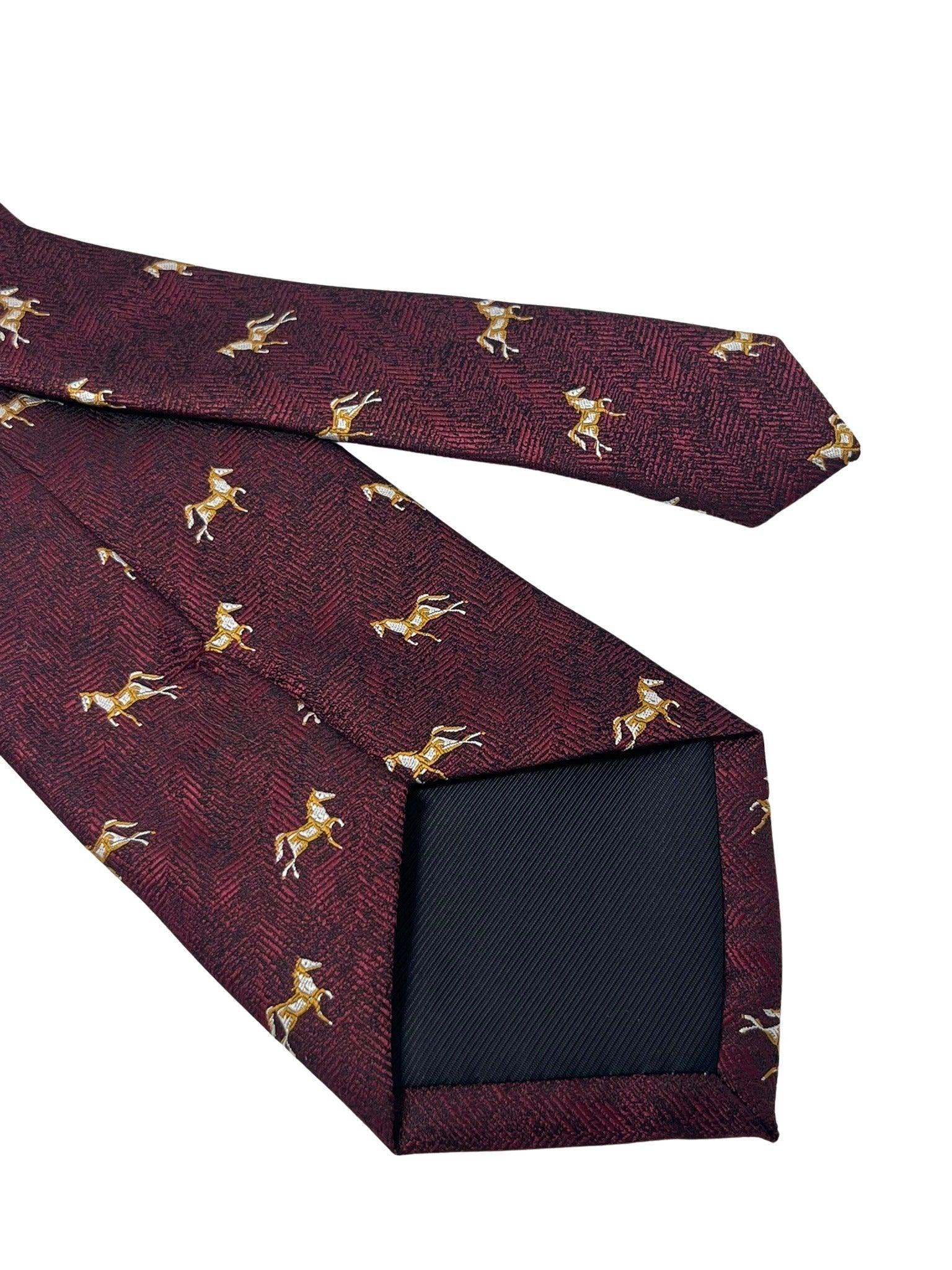 Maroon herringbone tie with thoroughbred horse design - Image 5