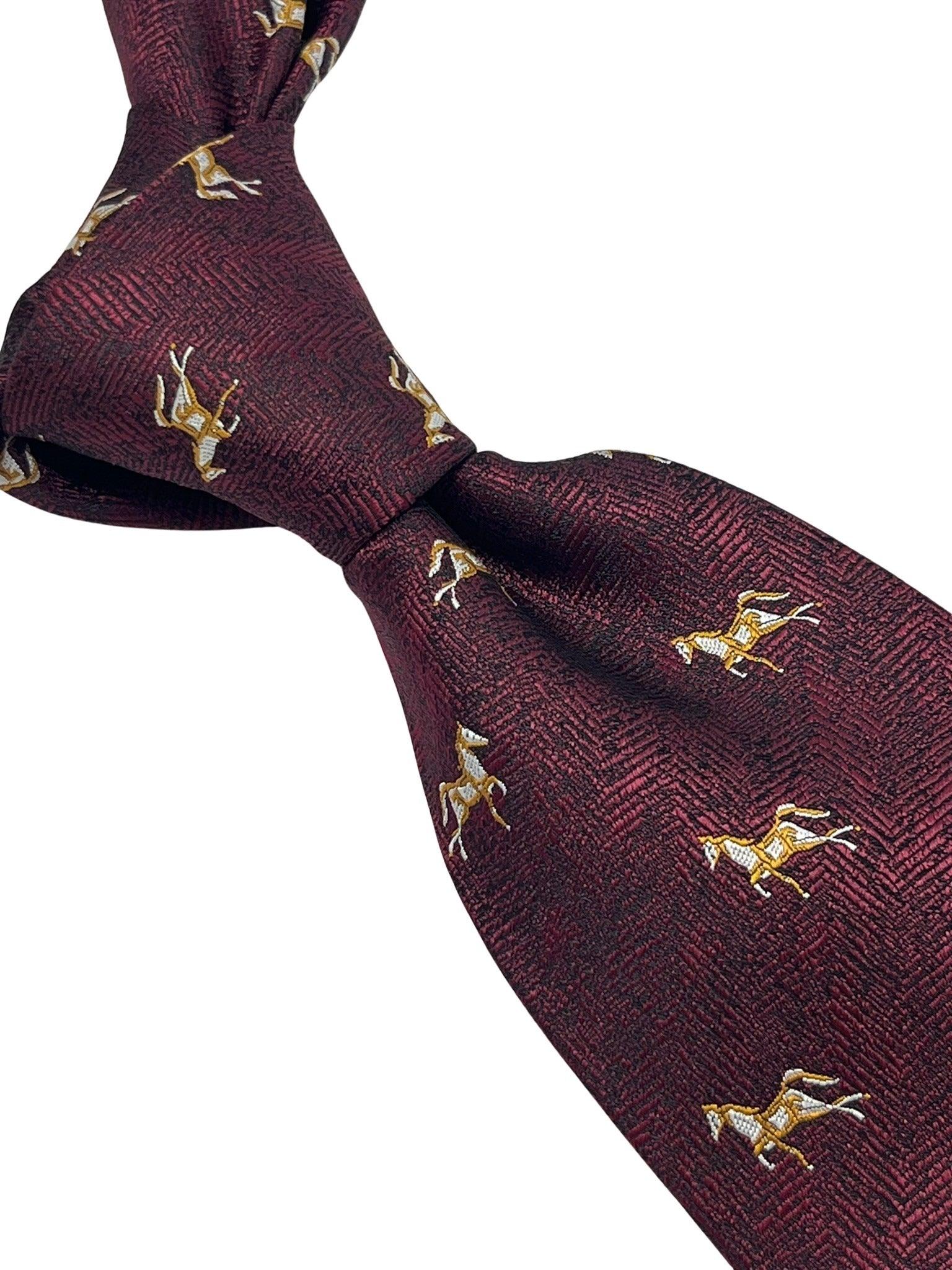 Maroon herringbone tie with thoroughbred horse design - Image 6
