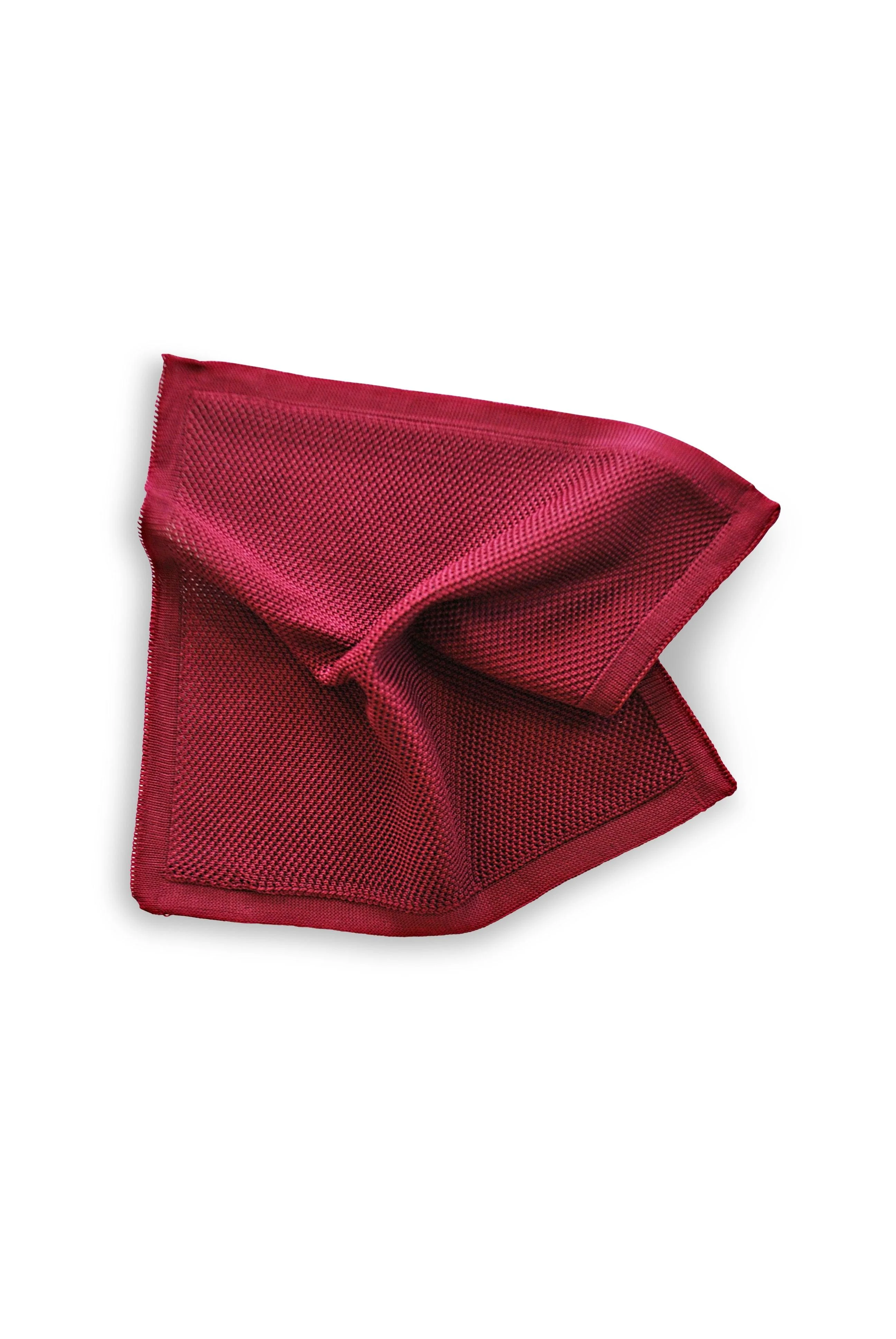 Maroon Knitted Tie with Matching Pocket Square - Image 3
