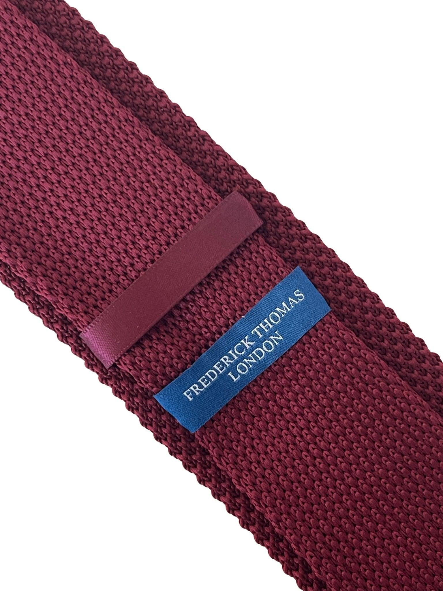 maroon knitted tie with white embroidered fleur de lis lys design - Image 3