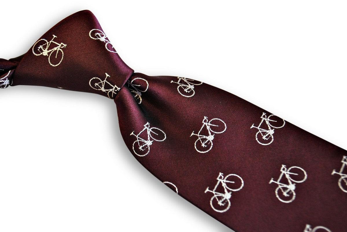 maroon mens tie with bicycle design - Image 2