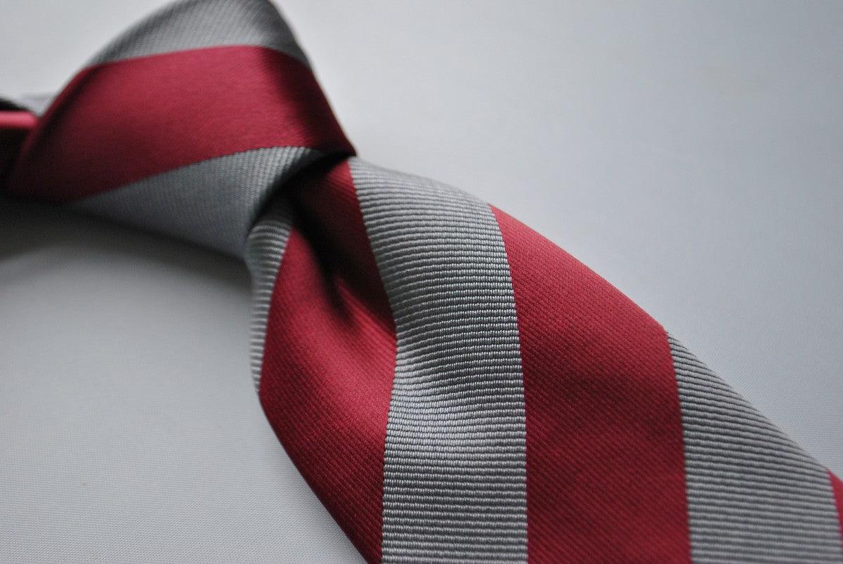 maroon red and silver barber striped tie - Image 2