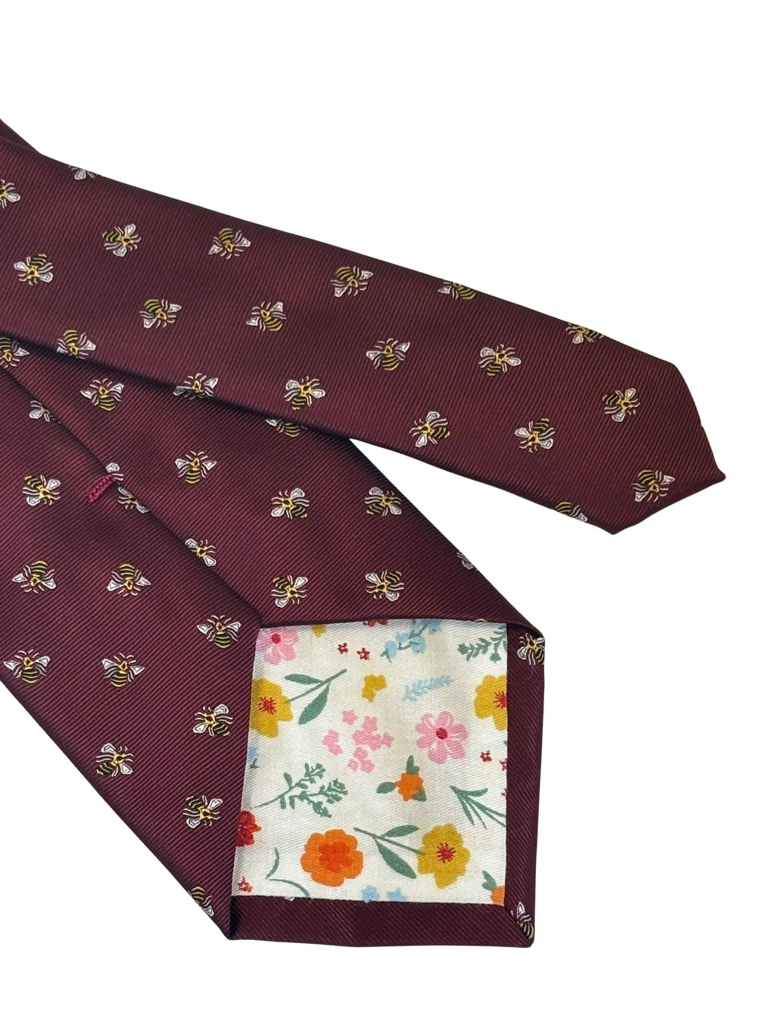 maroon red burgundy tie with bumblebee design - Image 5