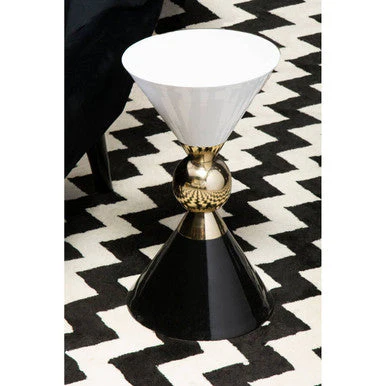Gold and Black Metal Angular Side Table with White and Black Top and Rounded Base, Martini - Image 7