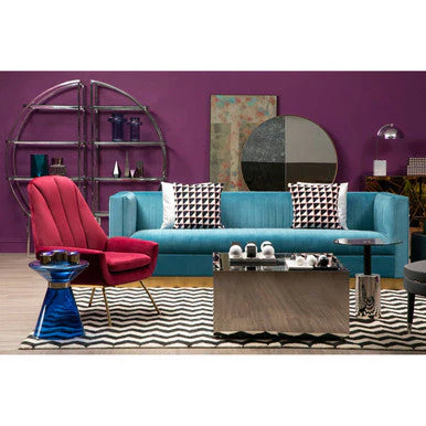 Blue Glass Hourglass Side Table with Gold Finish Steel Ring, Martini - Image 3