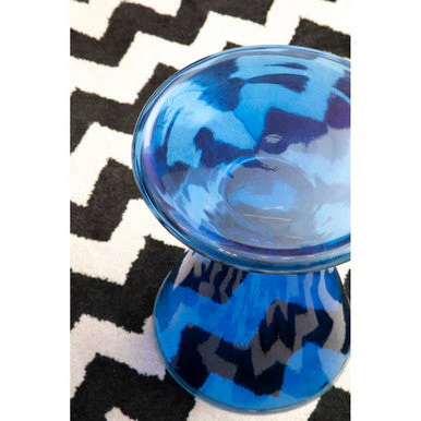 Blue Glass Hourglass Side Table with Gold Finish Steel Ring, Martini - Image 7
