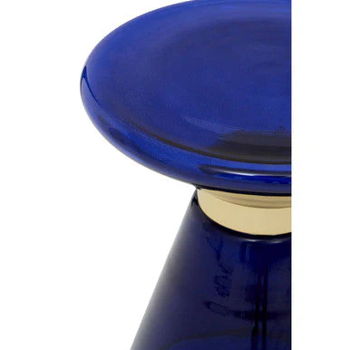 Blue Glass Hourglass Side Table with Gold Finish Steel Ring, Martini - Image 9