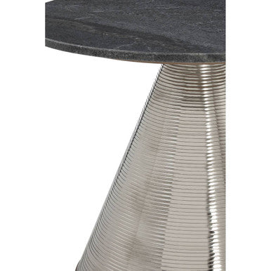 Grey Marble Top Side Table with Metallic Silver Finish Textured Base, Martini - Image 5