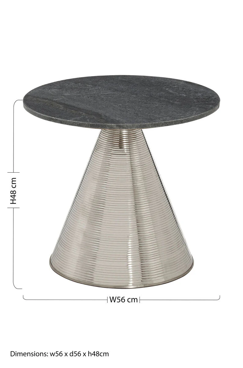 Grey Marble Top Side Table with Metallic Silver Finish Textured Base, Martini - Image 6