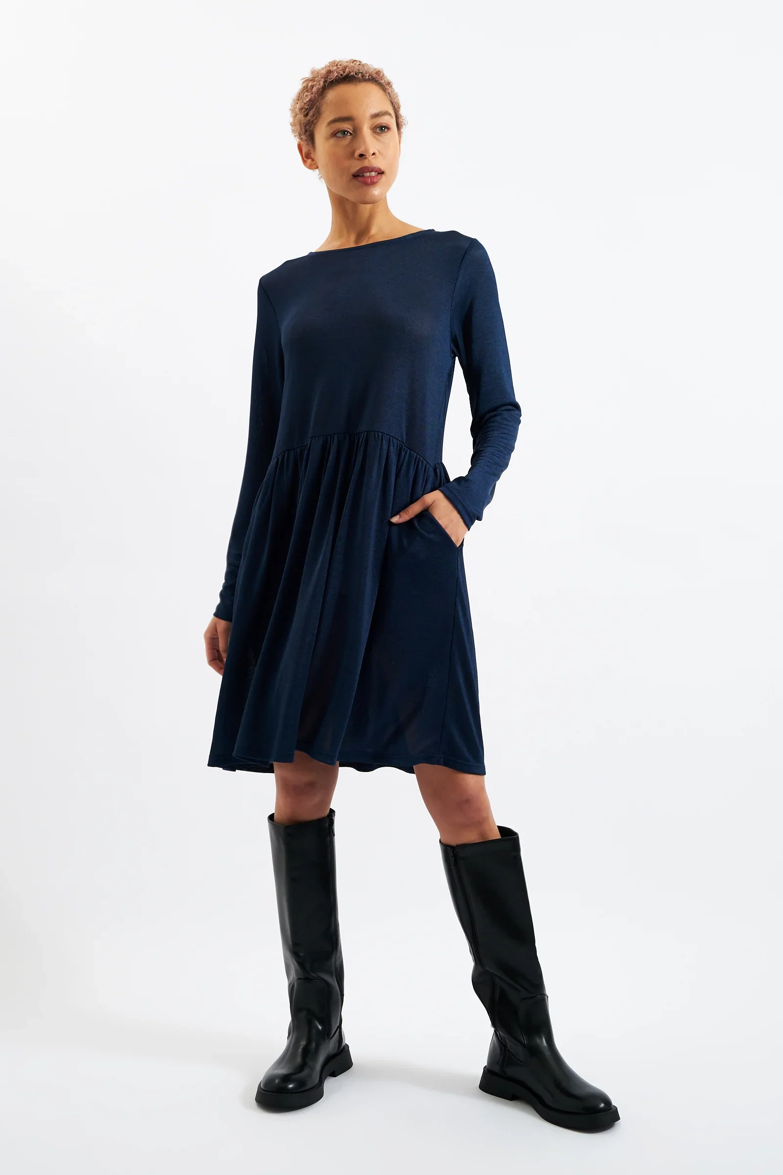 Marylene Marl Throw On Mini Dress in Navy - Image 5