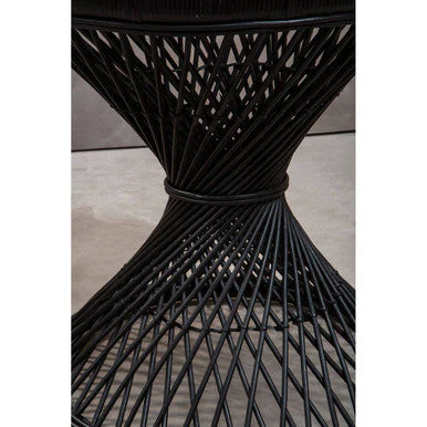Black Rattan Side Table with Twisted Base and Tight Weave Top, Mataram - Image 6