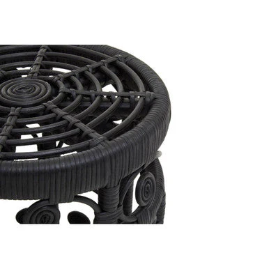 Black Natural Rattan Set of Two Nesting Tables with Tight Weave Top and Scrolled Base, Mataram - Image 10