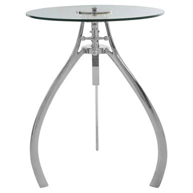 Nickel Finish Crank Mechanism Height Adjustable Table with Clear Glass Top, Maxi - Image 2