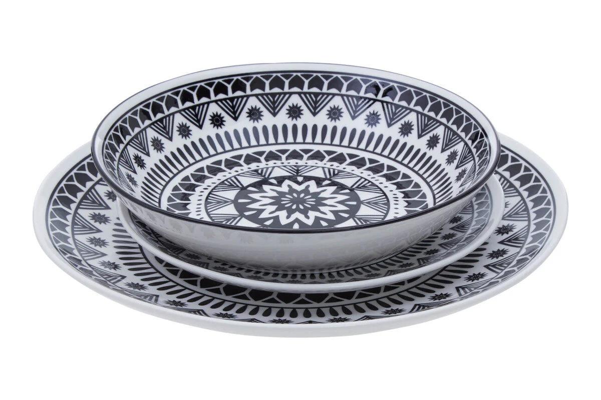 Maya 12 Piece Black And White Dinner Set - Image 4