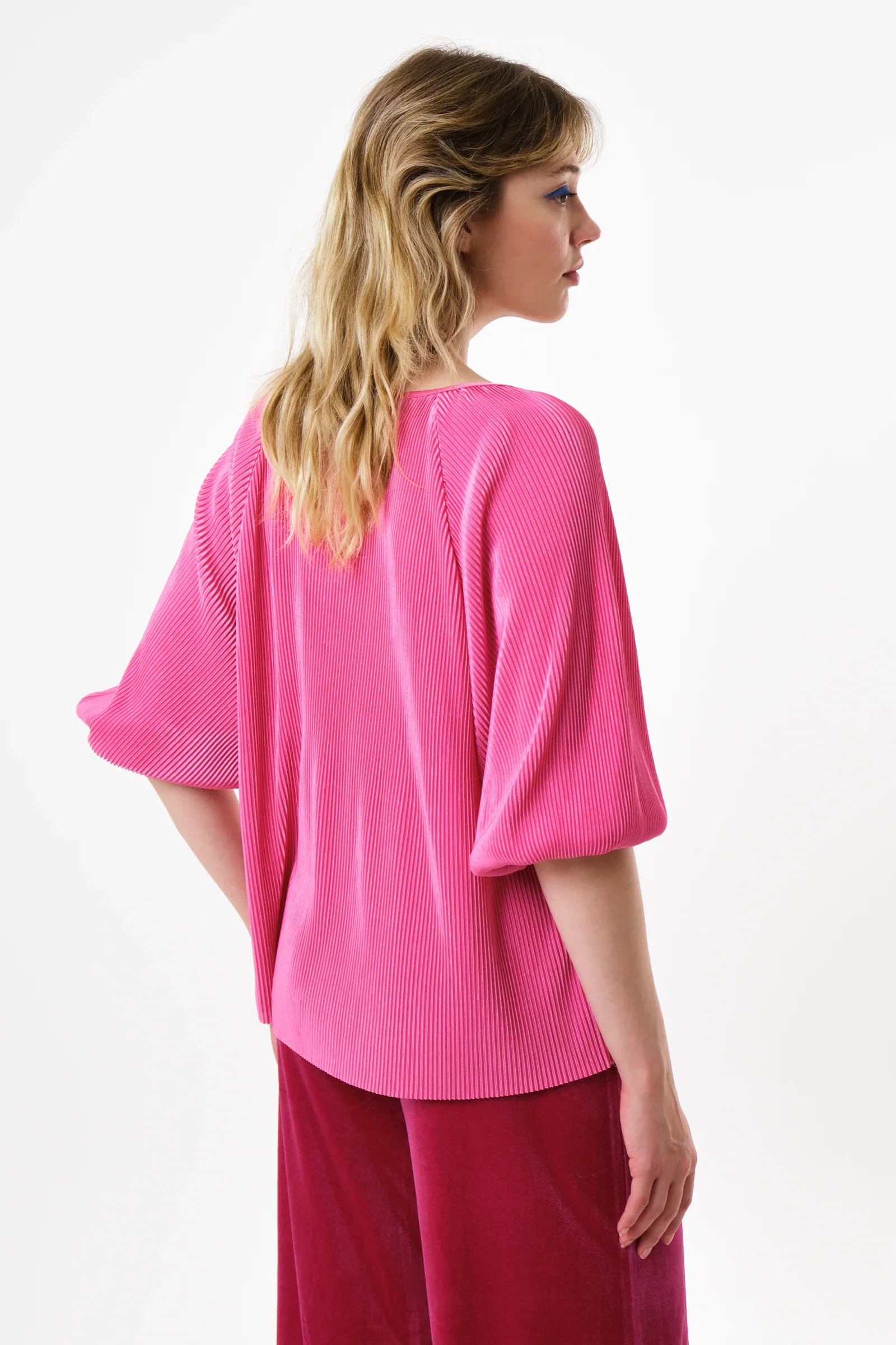 Mayanna Pleat 3/4 Sleeve Top - Pink - Image 2