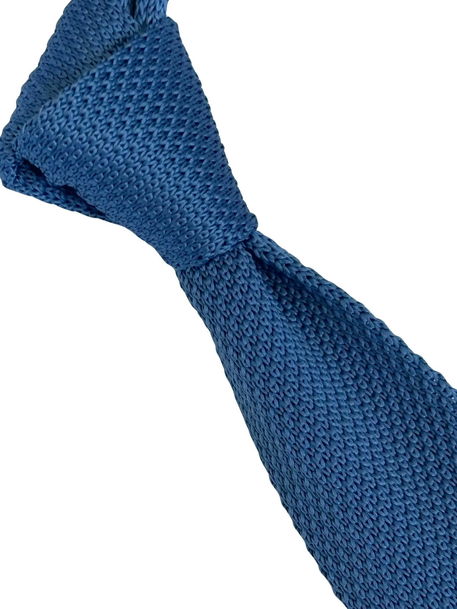 medium azure denim blue knitted tie - Image 5